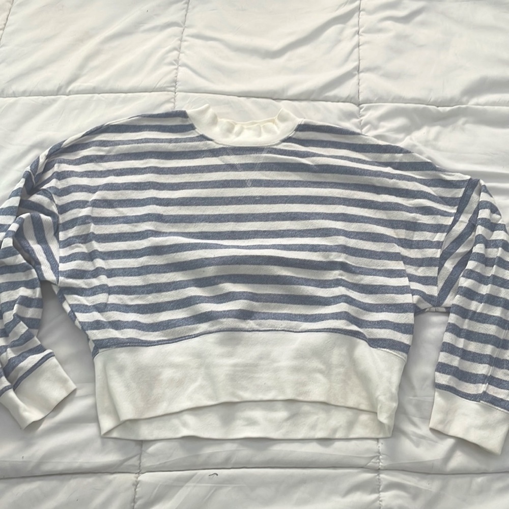 Frame Denim mock neck cropped striped knit top